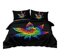 Cannabis Leaves Bedding Set Bohemian Mandala Duvet Cover Marijuana Weed Comforter Cover Set Botanica Leaf Theme Quilt Cover Green Colorful Printed Room Decor 3Pcs (Colour 2,Double:200x200cm(3Piece))