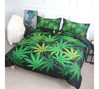 Cannabis Leaves Bedding Set Bohemian Mandala Duvet Cover Marijuana Weed Comforter Cover Set Botanica Leaf Theme Quilt Cover Green Colorful Printed Room Decor 3Pcs (Colour 12,Double:200x200cm(3Piece))