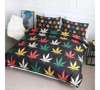 Cannabis Leaves Bedding Set Bohemian Mandala Duvet Cover Marijuana Weed Comforter Cover Set Botanica Leaf Theme Quilt Cover Green Colorful Printed Room Decor 3Pcs (Colour 6,Single:135x200cm (3Piece))