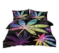 Cannabis Leaves Bedding Set Bohemian Mandala Duvet Cover Marijuana Weed Comforter Cover Set Botanica Leaf Theme Quilt Cover Green Colorful Printed Room Decor 3Pcs (Colour 9,King:220x240cm(3Piece))