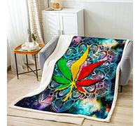 Cannabis Leaves Blanket Single,Rainbow Marijuana Weed Galaxy Pattern Bed Blanket,Boho Mandala Fleece Single Blanket Fashion Exotic Tribe Starry Sky Plush Single Blanket for Bedroom Single 50"x60"