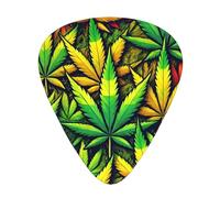 Cannabis-Leaves-Rasta 12 Pack Guitar Picks With 3 Thicknesses And Storage Box, Abs Plectrums For Electric Bass Guitar Players