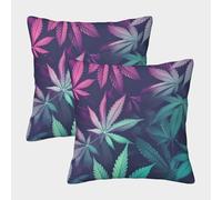 Cannabis Leaves-vibrant Gradient Style Pillow Covers 2 Pack Cozy Pillowcase Art Cushion Case Zippered Decorative Couch Living Room 45x45cm