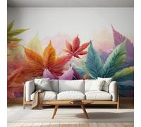 Cannabis Leaves Wallpaper, Colorful Leaf Watercolor Wall Mural, Wallpaper for Bedroom Living Room, Home Decor, Photo Wall Paper, 350 x 256 cm &MD99