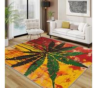 Cannabis Rug - Marijuana Leaf Colourful Small Rugs for Bedroom 60x90, Weed Trippy Floor Mat Soft Washable Non Slip Indoor Mats, Cannabis Room Decor