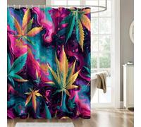 Cannabis Shower Curtain, Colorful Abstract Psychedelic Bathroom Decor, Wet Room Bath Accessories, Polyester Fabric Shower Curtain 12 Hooks, Anti Mould Waterproof, 120 x 200 (NF194)