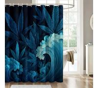 Cannabis Shower Curtain, Marijuana Leaf Blue Bathroom Decor, Wet Room Bath Accessories, Polyester Fabric Shower Curtain 12 Hooks, Anti Mould Waterproof, 120 x 200 (NF155)