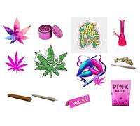 Cannabis Themed Edible Cake Toppers, Pink, Premium Icing Sheet