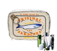 Canned Sardine Cosmetic Bag - PU Leather Makeup Organizer | Large Capacity Toiletry Pouch for Lipsticks, Shampoo, Eye Shadow, Travel & Home Storage, Cute Sardine Can Design, Embroidered Aesthetic Beau
