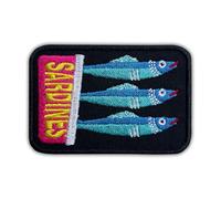 Canned Sardines Embroidered Patch Cute Sardine Fabric Applique Embroidery Patches Tinned Fish Seafood Lovers Iron On Sew On Patches for Clothes Backpacks Trucker Hats Gifts for Women Men 3x2 Inches