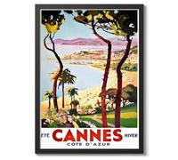 Cannes, France Vintage French Travel Poster, Retro France Tourism Print, Holiday Home Decoration Wall Art, A2 (Black Frame) - 59.4x42cm