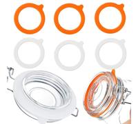 Canning Jar Seals 6-Pack, 95mm Airtight Silicone Gaskets For Regular Mouth Mason & Kilner Jars, Leakproof Replacement Seal Rings, 3 White & 3 Orange