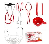 Canning Kit, 7 Pieces Stainless Steel Canning Set for Water Bath/Pressure Canner, Jam Making Starter Kit Beginner Tools Including Can Clip, Tongs, Steamer Rack, Funnel, Jar Lifter (Red 7 PCS)