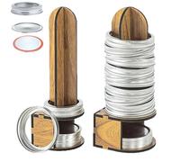 Canning Lid Holder Rack, Wood Mason Jar Lids and Rings Organizer, Space-Saving Kitchen Storage Rack for Regular & Wide Mouth Canning Jar Accessories, 2-Pack for Double Storage (1set)