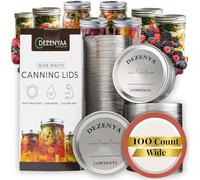WIDE Mouth Canning Lids, 100 Count - Sturdy Metal Lids with Strong Silicone Seals That are Perfect for Meal Preservation & Food Storage - Fit for Wide Mouth Mason Jars - Canning Supplies by Dezenyaa