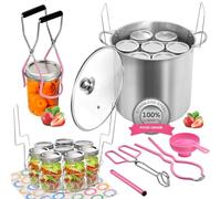 Canning Pot Water Bath Canner with Rack and Lid, 21.5 Quart Stainless Steel Stock Pots, Canning Supplies Starter Kit, Jar Lifter Tongs, Funnels and Full Canning Accessories Tools Set, Pink