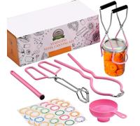 canning Pot Water Bath Canner with Stainless Steel Rack and Accessories Kit (Includes Tongs, Funnels and Full Canning Supplies, Pink, Essentials)