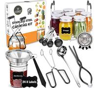 Canning Supplies Starter Kit, Stainless Steel Canning Set Tools: Rack, Ladle, Measuring Spoons, Funnel, Tongs, Jar Lifter, Lid Lifter & Accessories for Canner/Pot, Beginner, Home Canning Kit - Black
