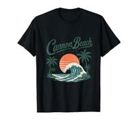 Cannon Beach Oregon Vintage Sunset Wave Value Graphic T-Shirt, Men, Black, M