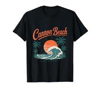 Cannon Beach Oregon Vintage Sunset Wave Value Graphic T-Shirt, Men, Black, S