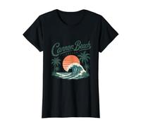 Cannon Beach Oregon Vintage Sunset Wave Value Graphic T-Shirt, Women, Black, M