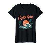 Cannon Beach Oregon Vintage Sunset Wave Value Graphic T-Shirt, Women, Black, M
