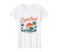 Cannon Beach Oregon Vintage Sunset Wave Value Graphic T-Shirt, Women, White, L