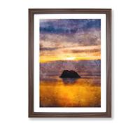 Cannon Beach Painting Modern Framed Print | A2 Walnut Framed Wall Art | Ready to Hang | Modern Beach Picture | Living Room Bedroom Lounge Office