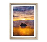 Cannon Beach Painting Modern Framed Print | A3 Oak Framed Wall Art | Ready to Hang | Modern Beach Picture | Living Room Bedroom Lounge Office