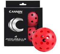 Cannon Sports 4-Pack Pickleballs with Carry Bag - 40 Hole Outdoor Balls - High Visibility, Durable, and Crack Resistant for All Skill Levels (Red, 4 Pack)