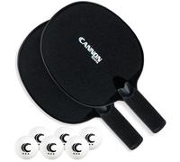 Cannon Sports Unbreakable Table Tennis Paddle Set - 2 Rackets with 6 Pack of 3-Star Table Tennis Balls - Portable Set for 2 Players (2 Black Paddles + 6 White Balls)