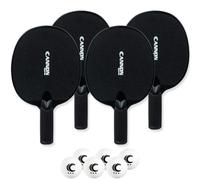 Cannon Sports Unbreakable Table Tennis Paddle Set - 4 Rackets with 6 Pack of 3-Star Table Tennis Balls - Portable Set for 4 Players (4 Black Paddles + 6 White Balls)