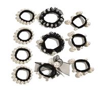 CANNXI 10 Pcs Korean Pearl Black Bows Hair Rope Lace Hair Ring Rubber Band Fashion Simple Adult Children Girls Hair Accessories