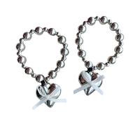CANNXI Pack of 2 Silver Heart Bowknot Hair Tie Soft Elastic Hair Ropes Silver Hair Accessories Suitable for Adults and Kids