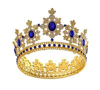 CANNXI Royal Queen King Crowns Gold Tiaras Round Crown Diadem Prom Wedding Hair Jewelry Blue for Headband De