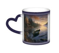 canoe by the water Coffee Mug with Handle 11 Oz, Color Changing Cups In The Sky, Heat Sensitive Magic Funny Art Mug, Unique Coffee Tea Cup Porcelain Mugs Gift for Women Men Blue