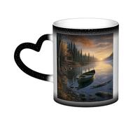 canoe by the water Coffee Mug with Handle 11 Oz, Color Changing Cups In The Sky, Heat Sensitive Magic Funny Art Mug, Unique Coffee Tea Cup Porcelain Mugs Gift for Women Men Black