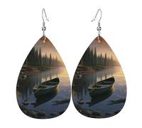 canoe by the water Earrings, Lightweight Leather Teardrop Dangle Drop Earrings for Christmas Birthday Gift, Fashion Pendant for Women Jewelry Outfits Accessories