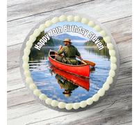 Canoe Cake Topper Personalised 7.5" Round Edible Icing Canoeist Boating for Birthday