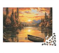 Canoe Lake Sunset Scenery 1000 Piece Jigsaw Puzzle Paper for Adults Calm Mountain Forest Relaxation 38x26cm/1000pcs