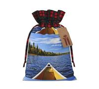 Canoe On Lake Printed Gift Bag, Perfect Color Blocking Burlap Gift Bag