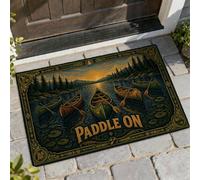 Canoe Welcome Door Mat, Nature Rustic River Mountains Summer Green Non-Slip Dirt Trapper Back Doormat Entryway Decor for Front Porch Bathroom Office 29x17 Inch