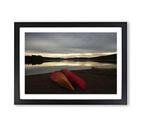 Canoeing Lake Landscape Framed Print | A2 Oak Framed Wall Art | Ready to Hang | Modern Landscape Picture | Living Room Bedroom Lounge Office