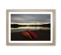 Canoeing Lake Landscape Framed Print | A2 Oak Framed Wall Art | Ready to Hang | Modern Landscape Picture | Living Room Bedroom Lounge Office