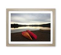 Canoeing Lake Landscape Modern Framed Print | A2 Oak Framed Wall Art | Ready to Hang | Modern Landscape Picture | Living Room Bedroom Lounge Office