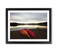 Canoeing Lake Landscape Modern Framed Print | A4 Black Framed Wall Art | Ready to Hang | Modern Landscape Picture | Living Room Bedroom Lounge Office
