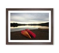 Canoeing Lake Landscape Modern Framed Print | A4 Walnut Framed Wall Art | Ready to Hang | Modern Landscape Picture | Living Room Bedroom Lounge Office
