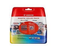 Canon CLI-526 C M Y BK VALUE Pack of 4 cartridges (Black Cyan Magenta Yellow) + 50 sheets of 10x15cm Canon Photo Paper Genuine Canon (Plastic Pack)