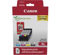 Canon CLI-571XL Inkjet Cartridges + 4x6 Photo Paper Glossy 50 Sheets