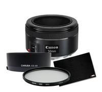 Canon EF 50mm F/1.8 STM + zonnekap + beschermingsfilter + lensdoek
